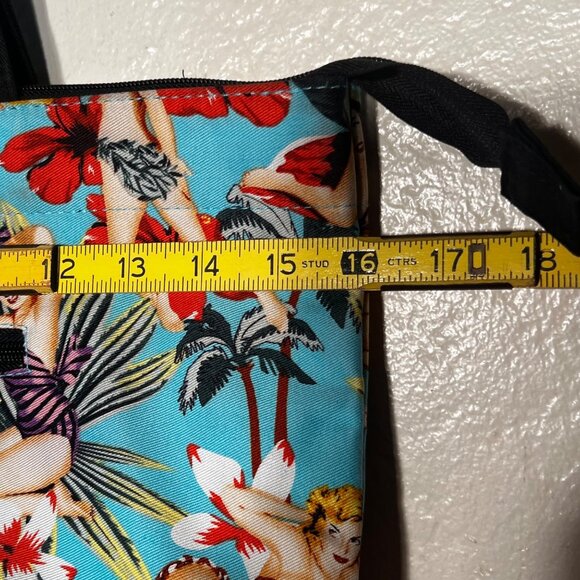 Vintage-Inspired Hawaiian Pin-Up Girl Print Tote Bag Zipper Pockets &  Pouch - Picture 9 of 15